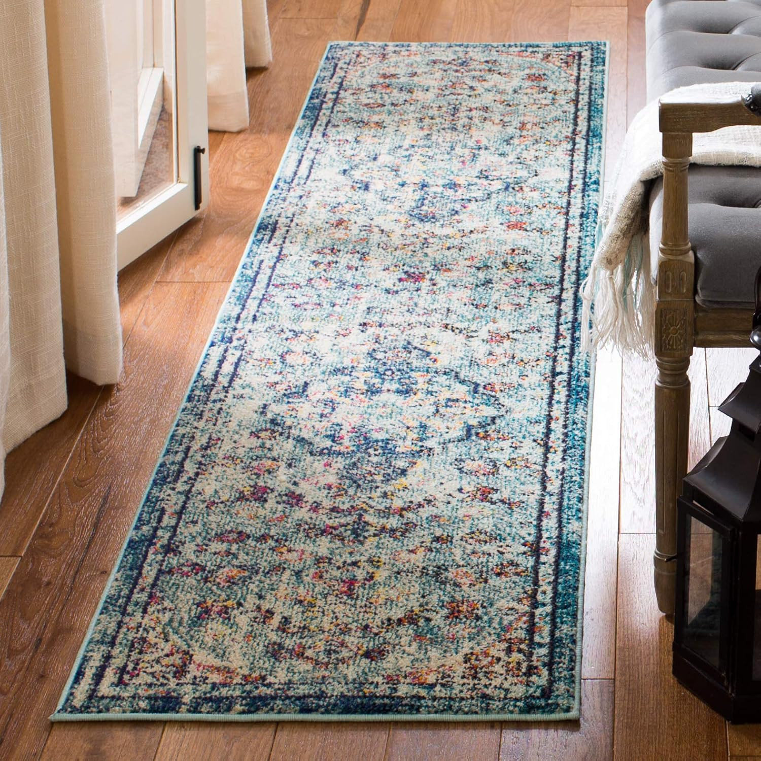 Madison Collection Runner Rug – 2’2″ X 16′, Navy & Light Blue, Boho Chic Medalli