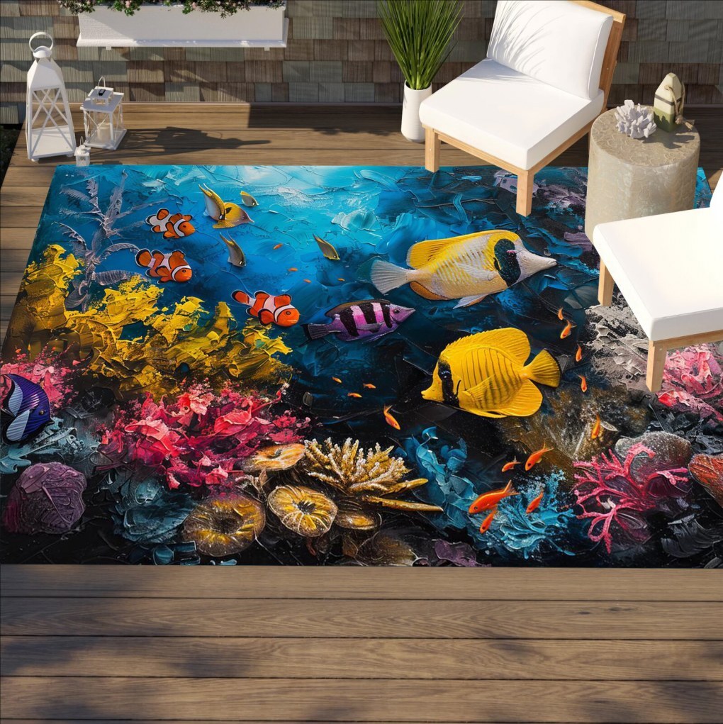 UnderWater Ocean Tropical Fishes Coral Modern Outdoor Rug No Slip Vibrant Carpet