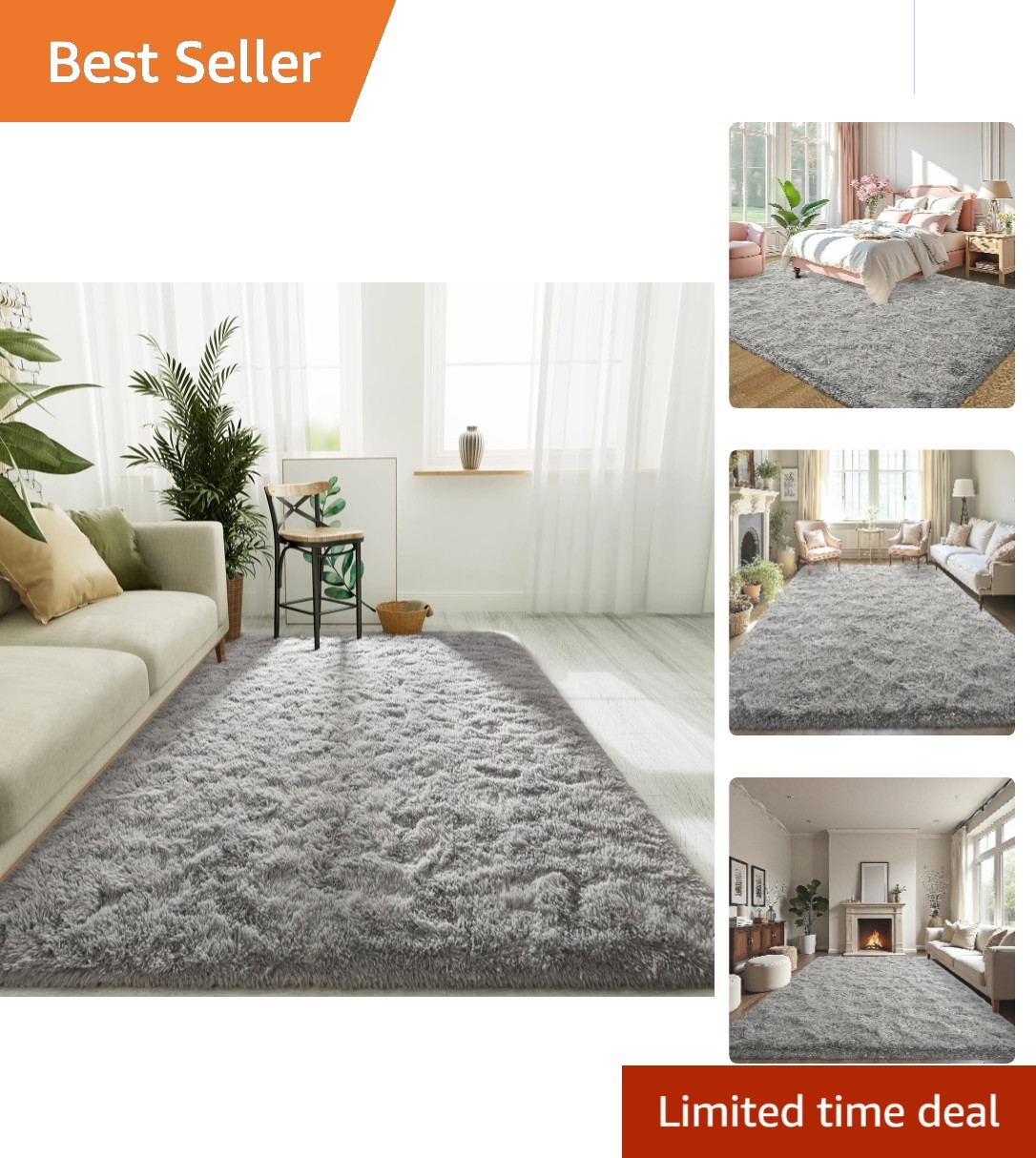 Fluffy Indoor 4×6 Feet Gray Rug – Luxurious Comfort for Living Room & Nursery