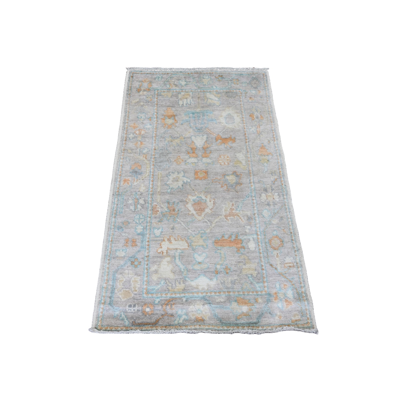 2’10″x4’9″ Oyster Gray Afghan Angora Oushak Hand Knotted 100% Wool Rug R20805