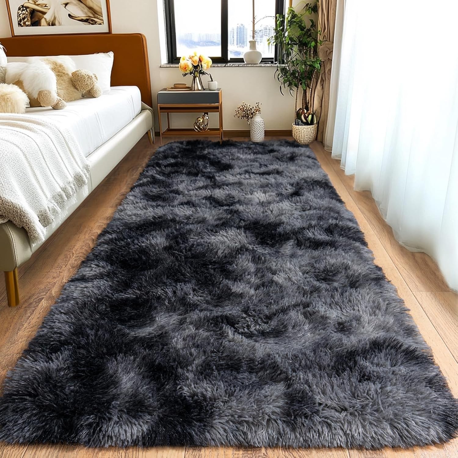 Fluffy Runner Rugs for Bedroom 2×6, Modern Shaggy Area Rug for Hallway Living Ro