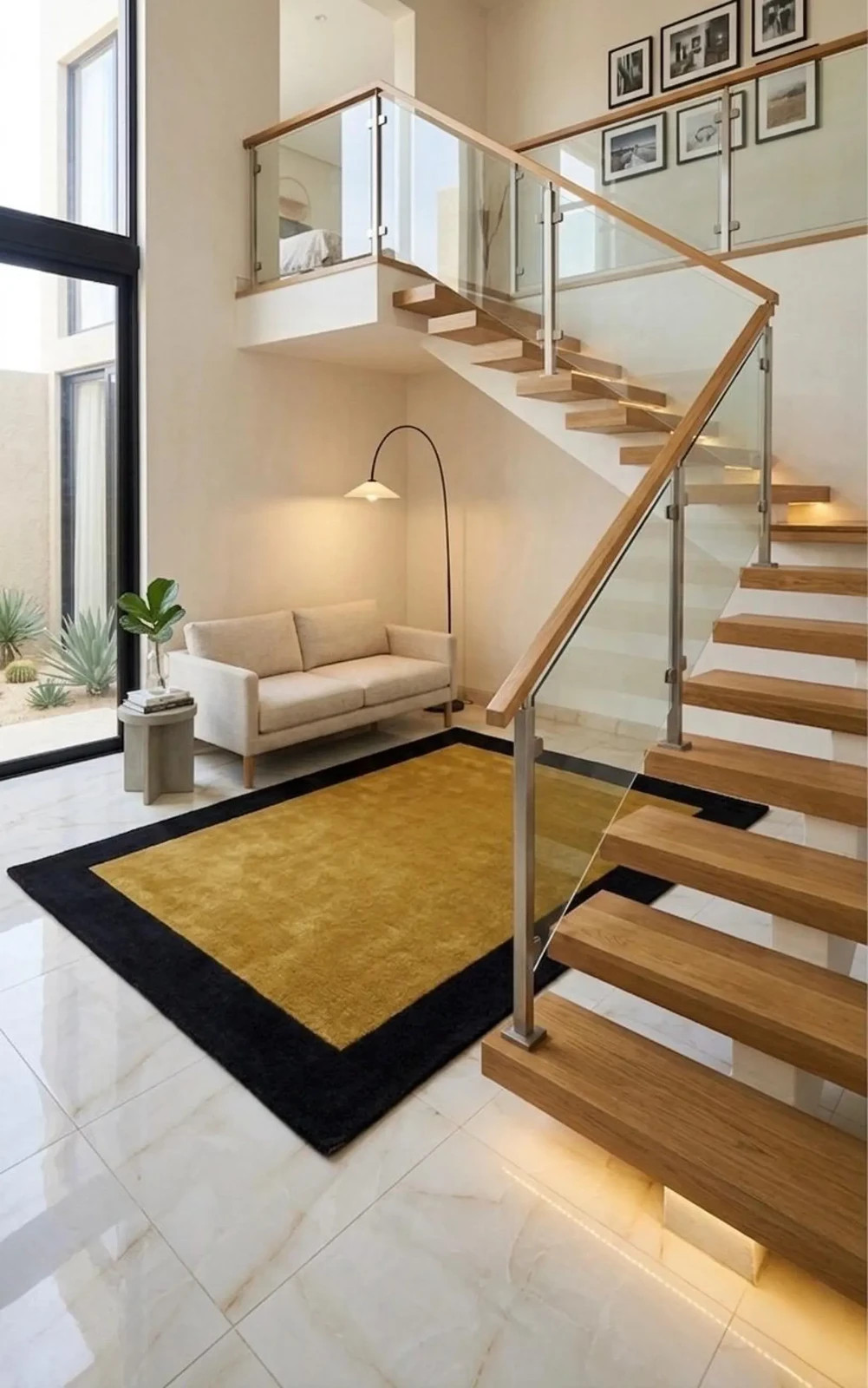 Luxury Gold Wool Rug Black Border Minimalist Hand Tufted Modern Living Room 8×10