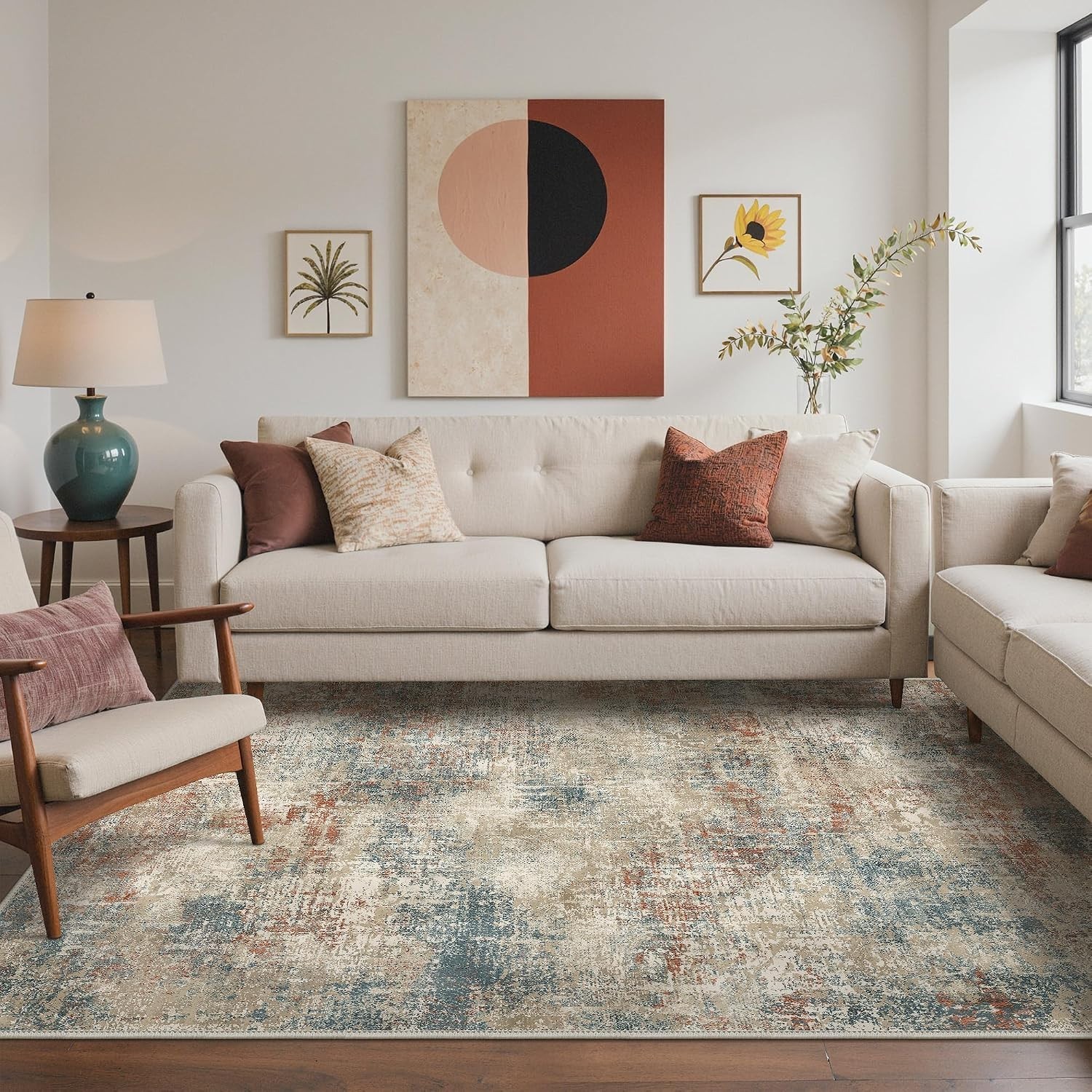 AREA RUG 9×12 LIVING ROOM – WASHABLE RUG MODERN ABSTRACT LARGE SOFT LOW PILE