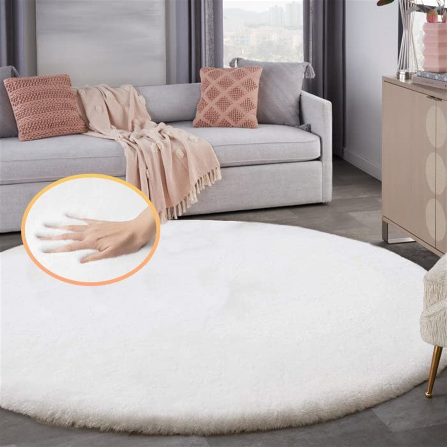 Faux Rabbit Fluffy Fur Rug Washable Area Rugs Round Rug Cute Home Décor
