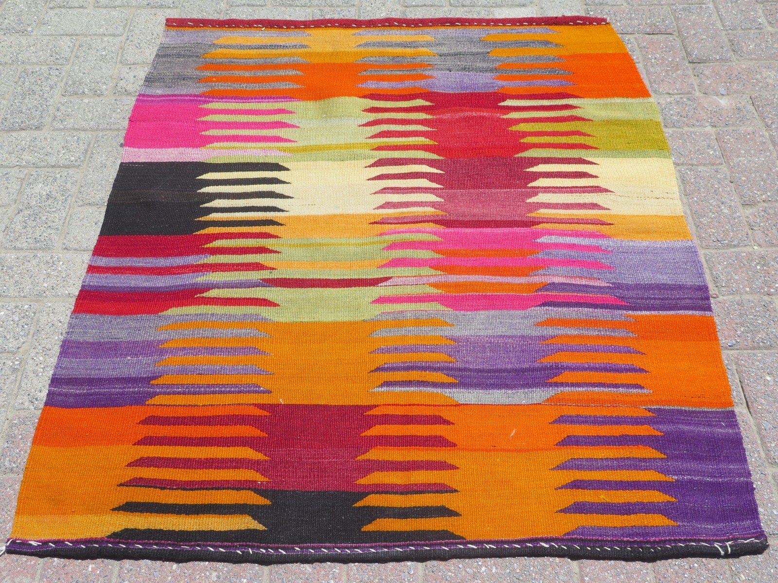 Area Rugs, Colorfull Boho Rug, Turkish Kilim Wool Rug, Bedroom Carpet 41″x46″