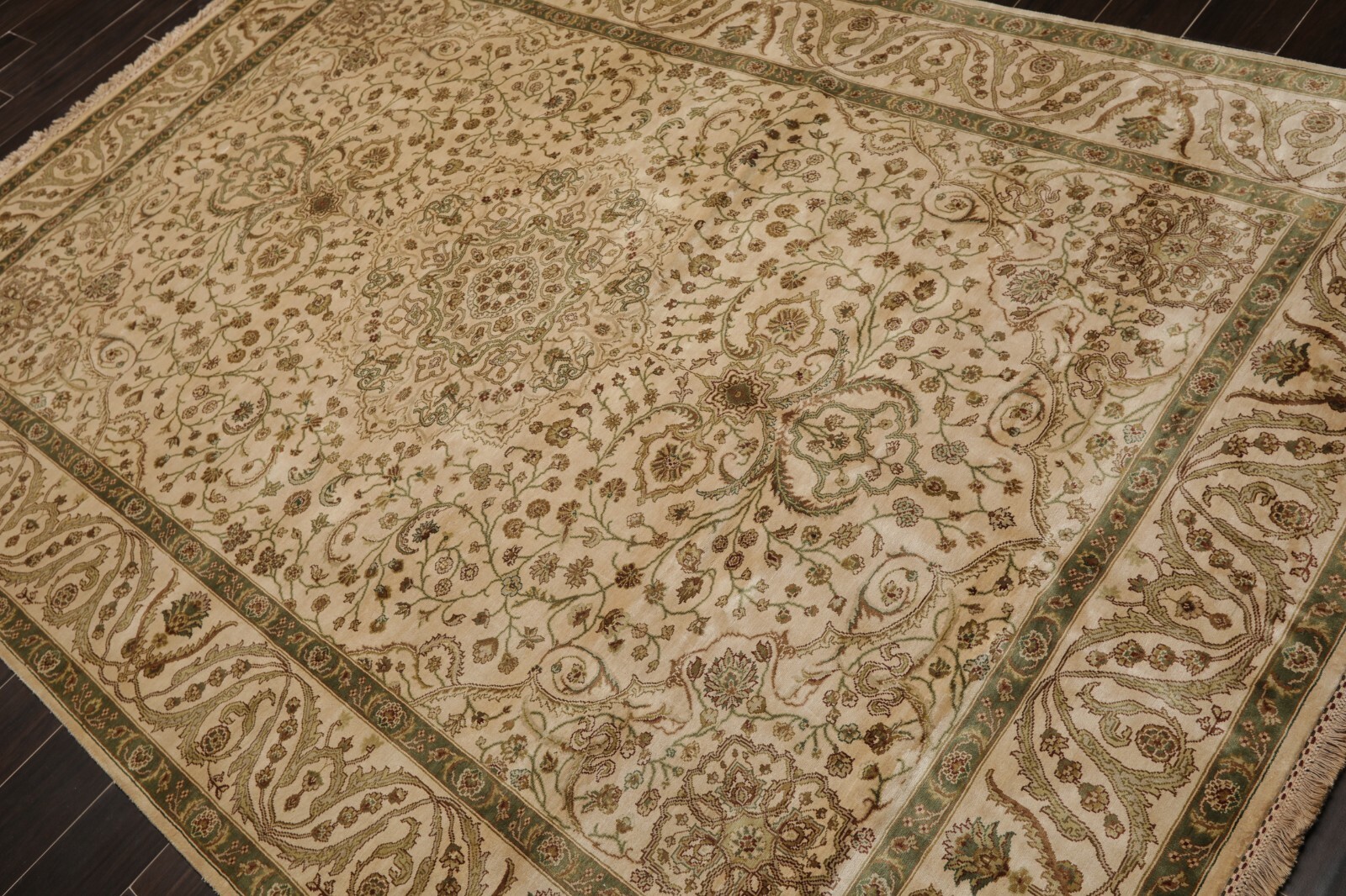 6’2″ x 8’10” Hand Knotted 100% Silk Traditional 250 KPSI Oriental Area Rug Beige