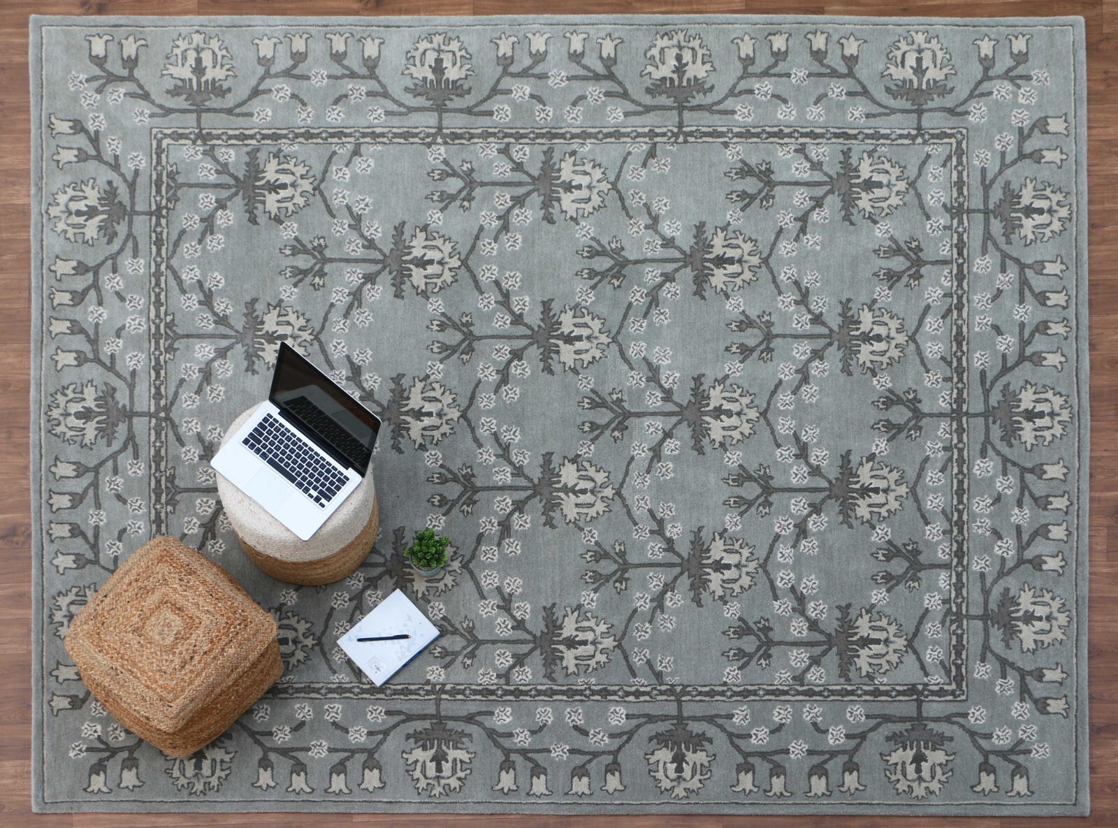 Kethin Gray Border Handmade woolen tufted rugs Without Tariff & duty