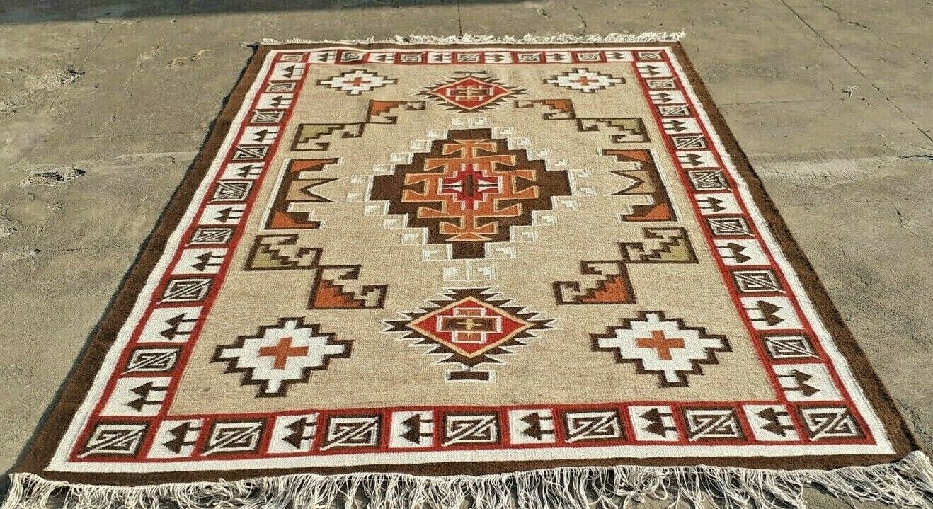 5×8 Ft Handwoven Kilim Wool Navajo Rug Southwestern Native Rug Mexican Rug