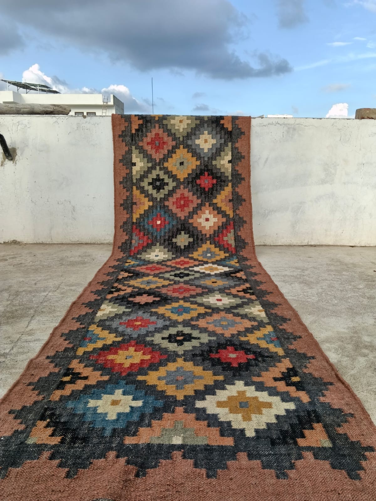 Handwoven Wool Jute Kilim Rug – Boho Area Rug, Rustic Living Room Carpet, Natura
