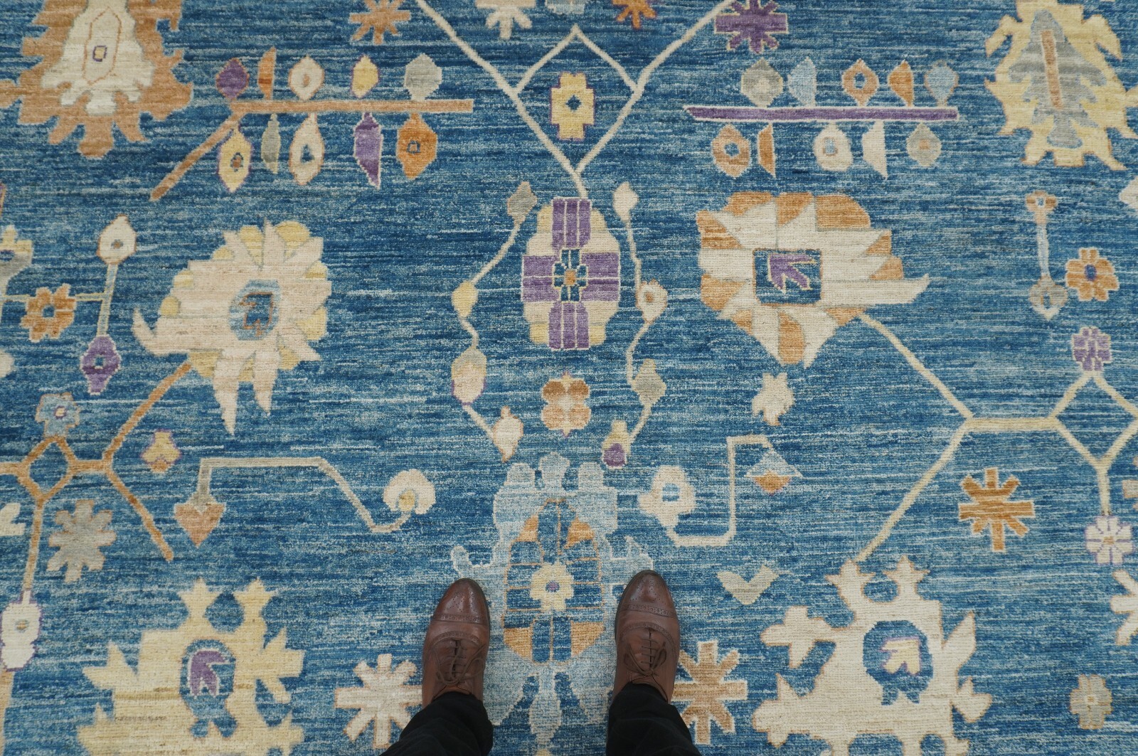 10 x 14 ft Muted Blue Turkish Oushak Hand Knotted Wool Area Rug 9’10″x13’4″