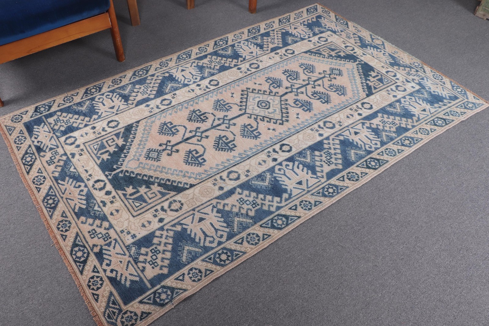 4,1×6,5 ft Rug, Turkish Rug, Vintage Blue Wool Moroccan Rug