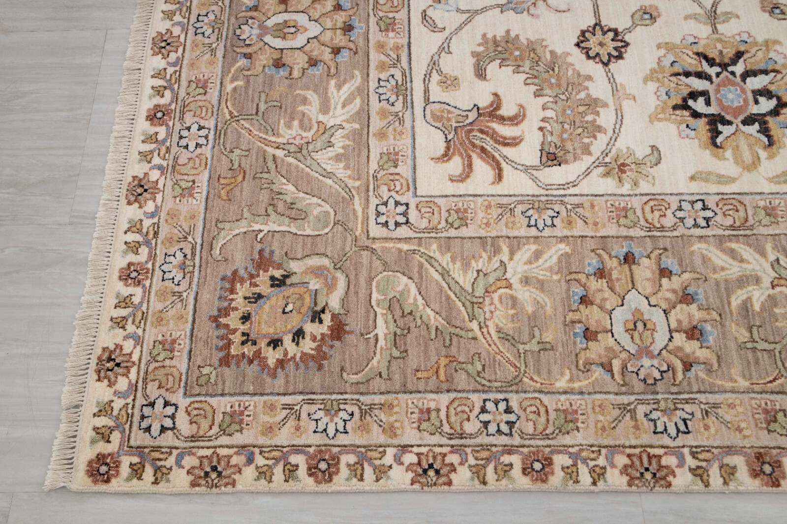 10×14 Ivory Light Brown Peshawari Reproduction Fine Quality Wool Handmade Rug