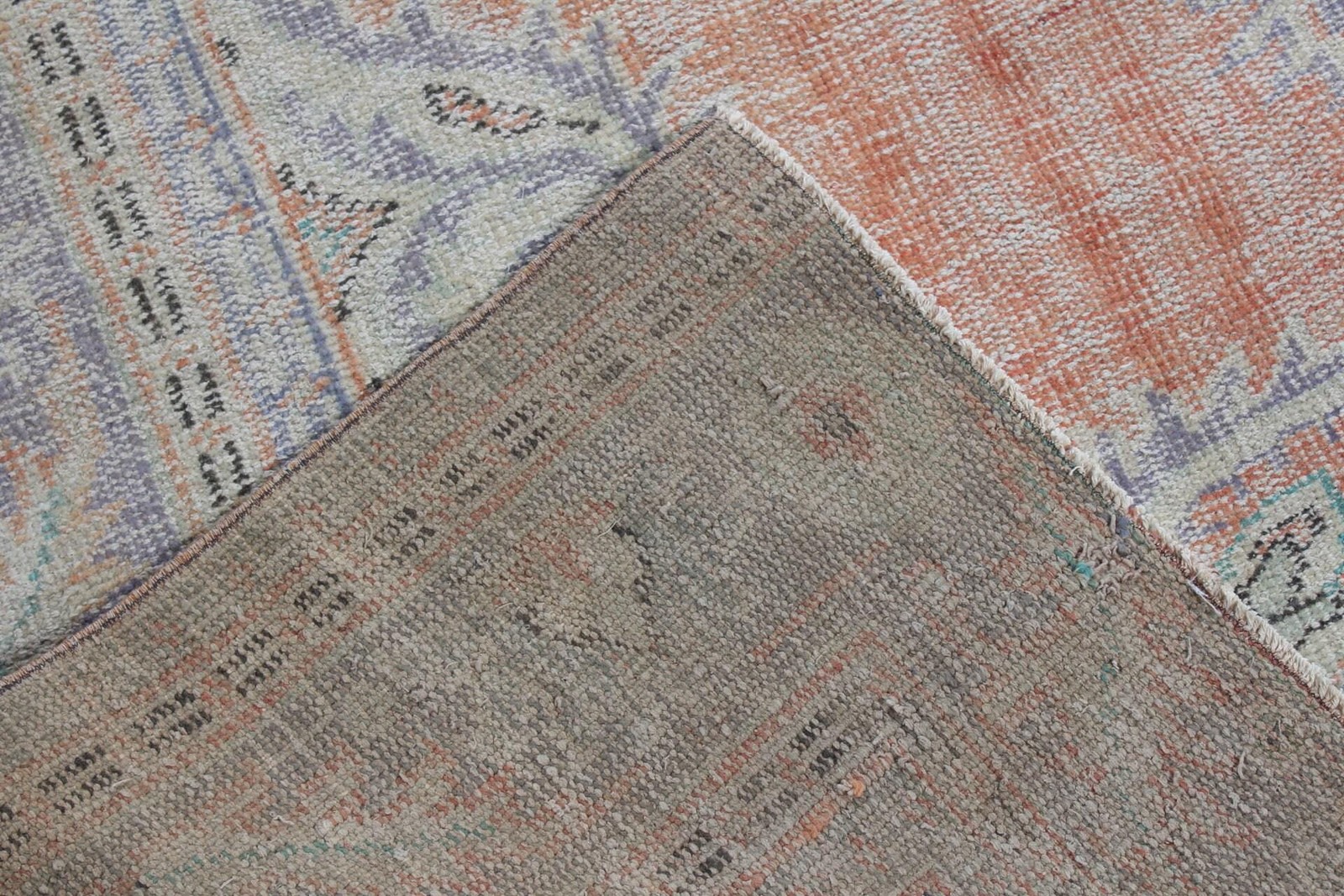 Vintage Turkish Rug, 6,9×9,8 ft Rug, Orange Blue Floral Rug