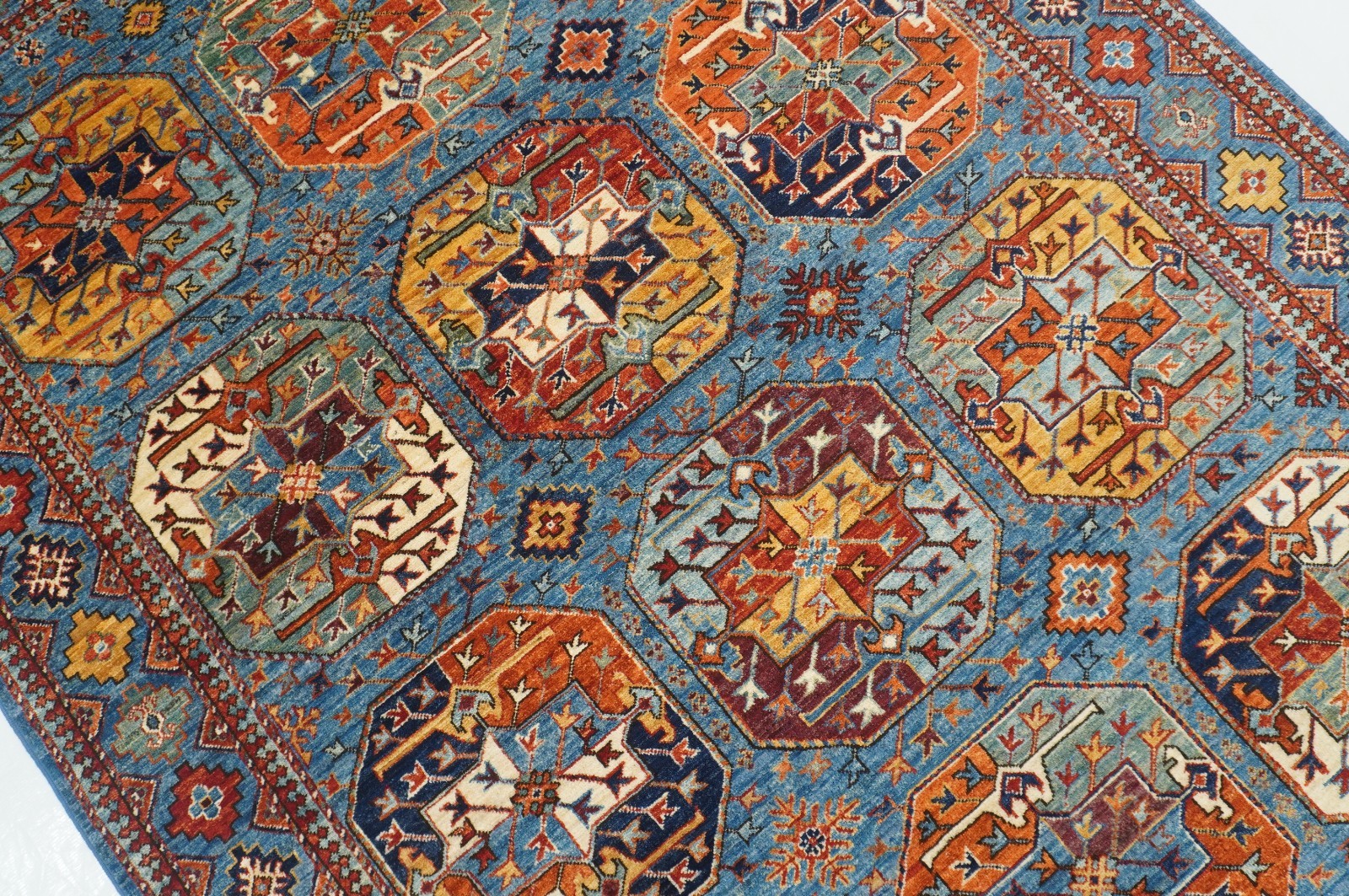 6×8 ft Blue Ersari Afghan Hand Knotted Wool Tribal Area Rug
