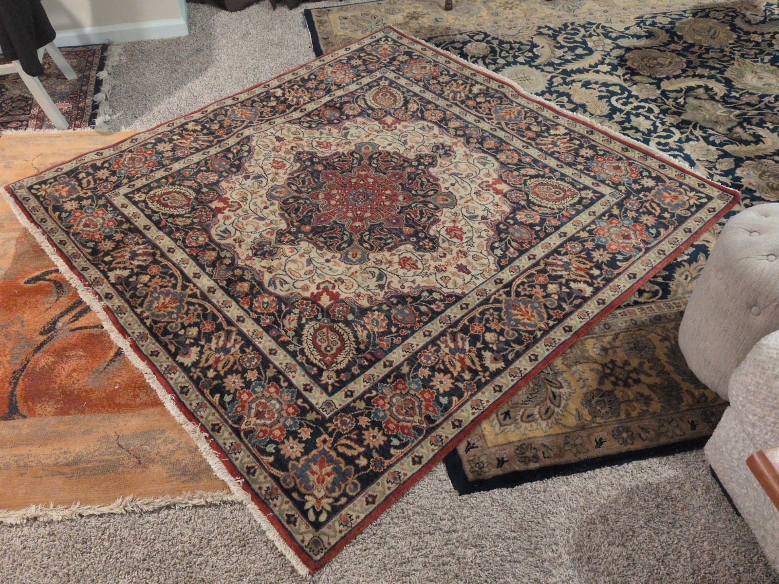 Hand-Knotted Kirman Oriental Rug Square Floral Classic Area Decor Carpet 6X6 ft