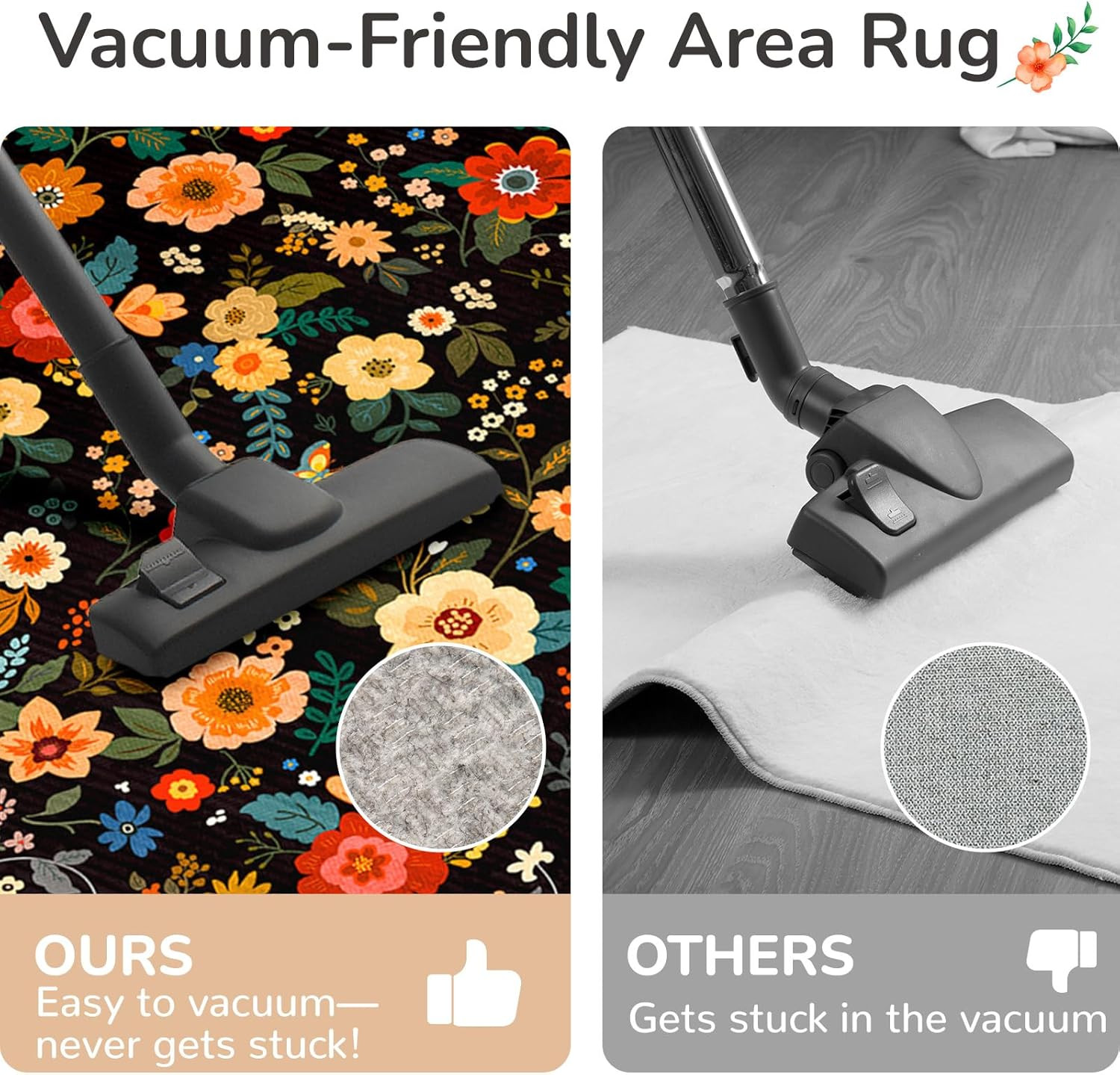 5X7 Area Rugs for Living Room Vacuum-Friendly Machine Washable Area Rug Flower F