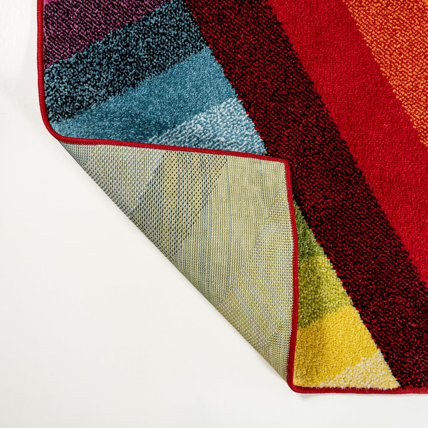 Colorful Retro Rainbow Stripe 8×10 Area Rug – Pet Friendly & Easy-Clean