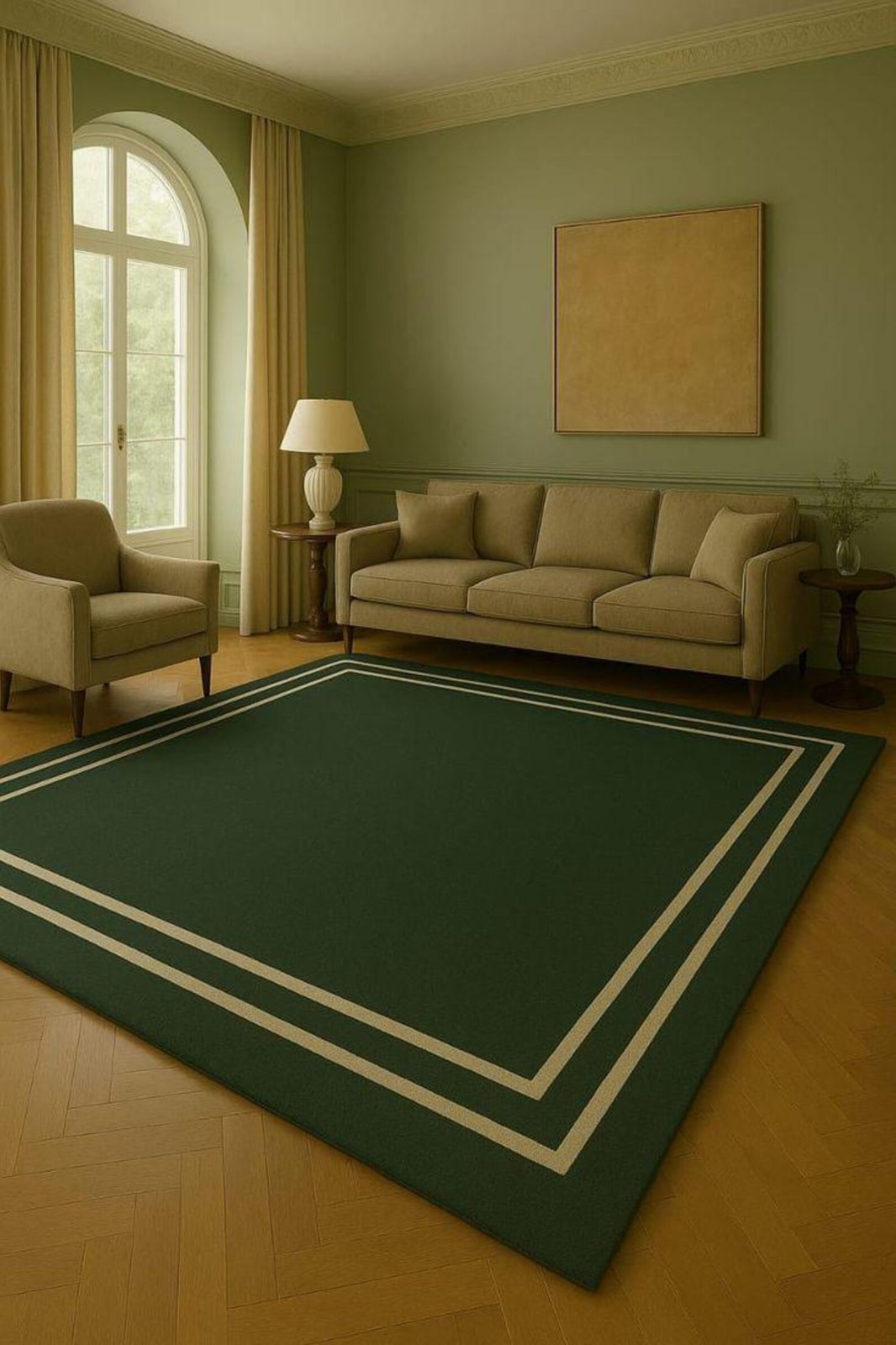 Hand Tufted Wool Rug, Forest Green Border Carpet, Modern Luxury Area Rug modern