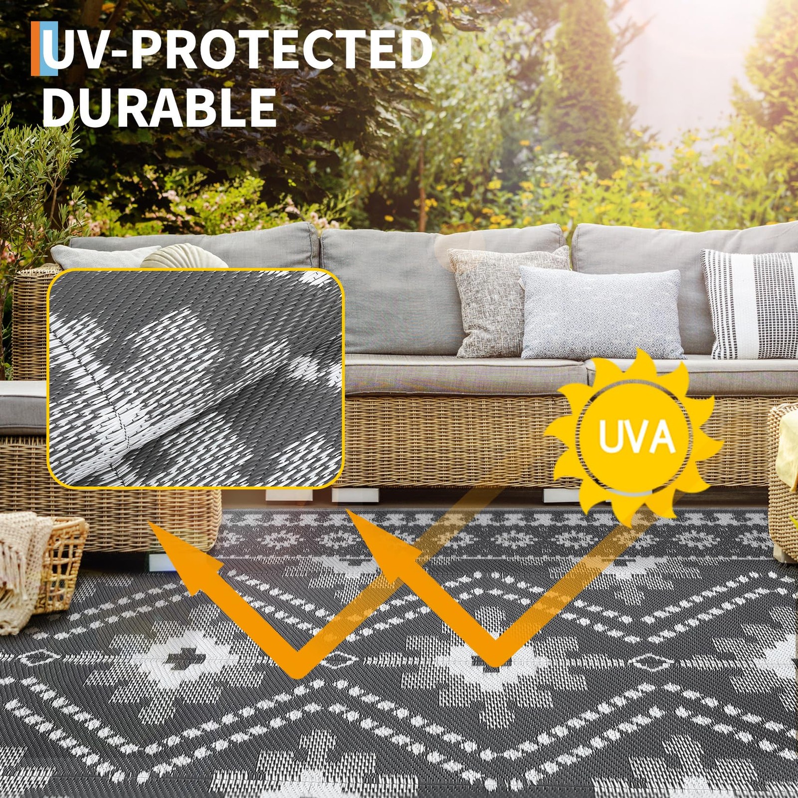8×10/ 9×12/ 9×18 FT Waterproof Outdoor Plastic Straw Mat Reversible Patio Carpet