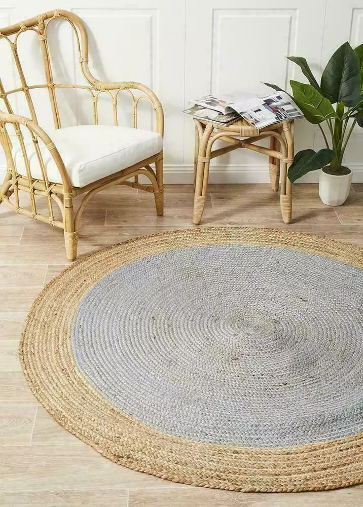 Natural Jute Braided Round Rug Carpet Handwoven Farmhouse Boho Area Floor Mat