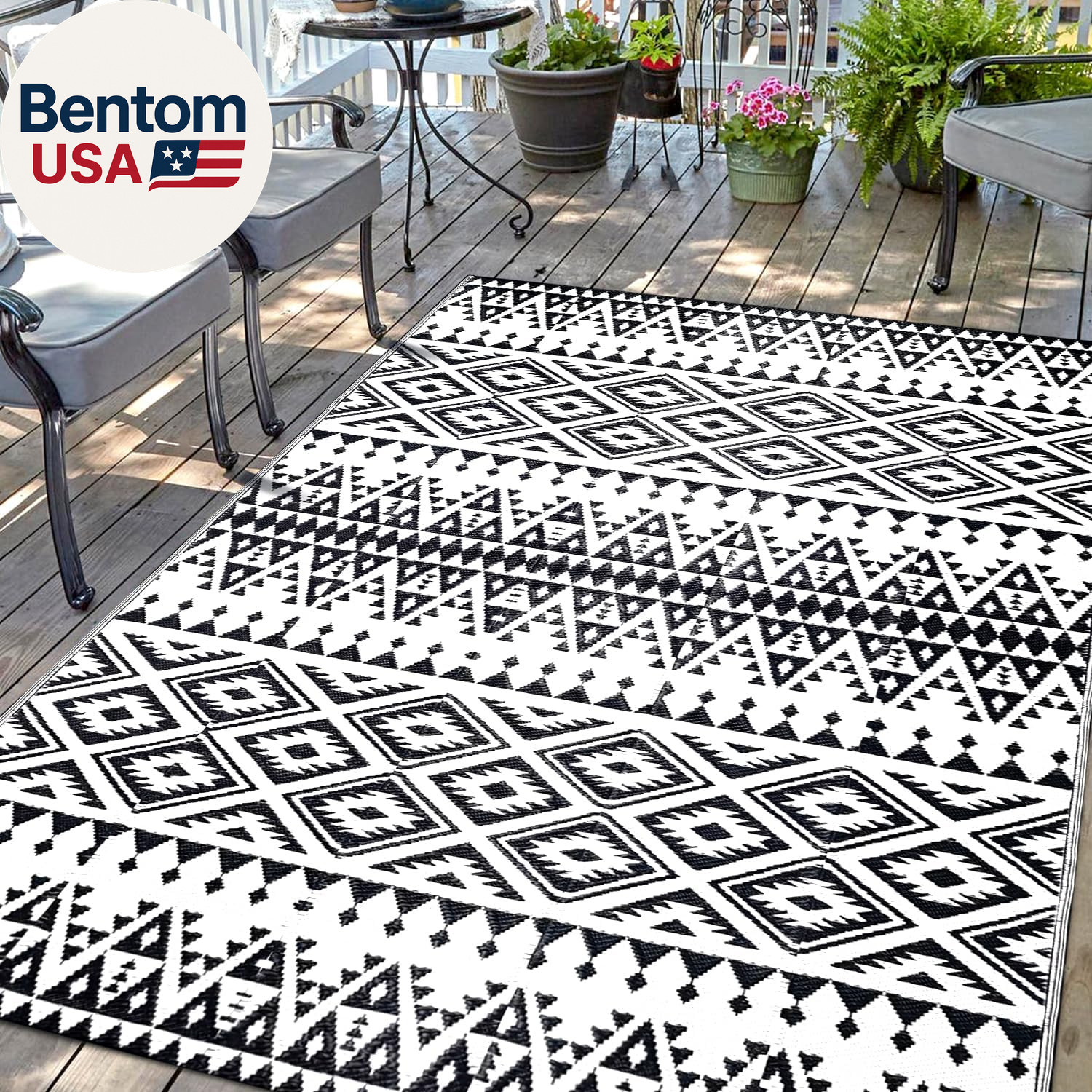 Waterproof Outdoor Rug 5X8Ft, Bohemia Reversible Plastic Straw Mat for Patio RV
