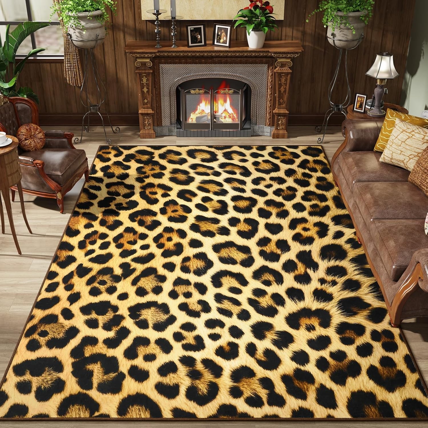 5×7 Leopard Khaki Cheetah Print Animal Wildlife Area Rug for Living Room or