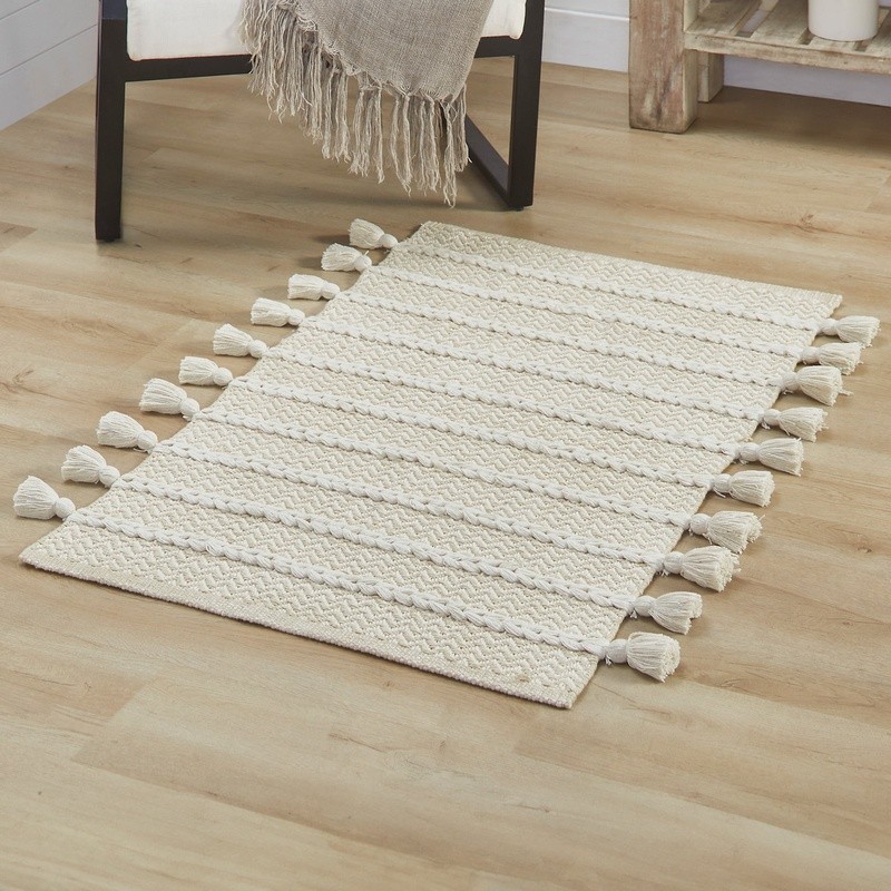 Fringe Knotted Stripe Cotton Scatter Rug Indoor Living Room Bedroom Office New