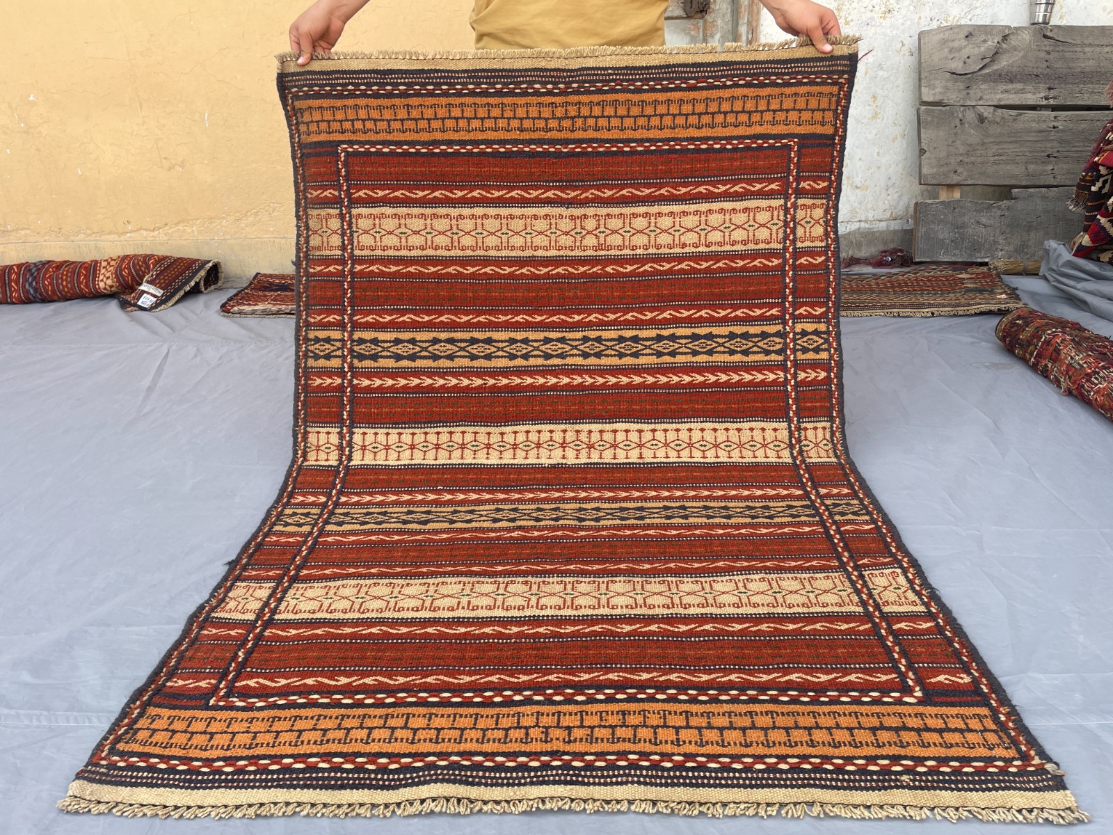 3’7 x 5’2 Ft Afghan Tribal Vintage Stripes Kilim- Traditional Handwoven Wool Rug