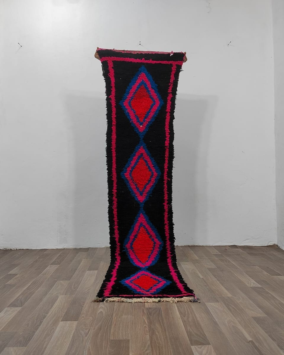 Moroccan Runner Rug 1.9×9.3 ft Handmade Berber Wool Carpet Vintage 59×283 cm