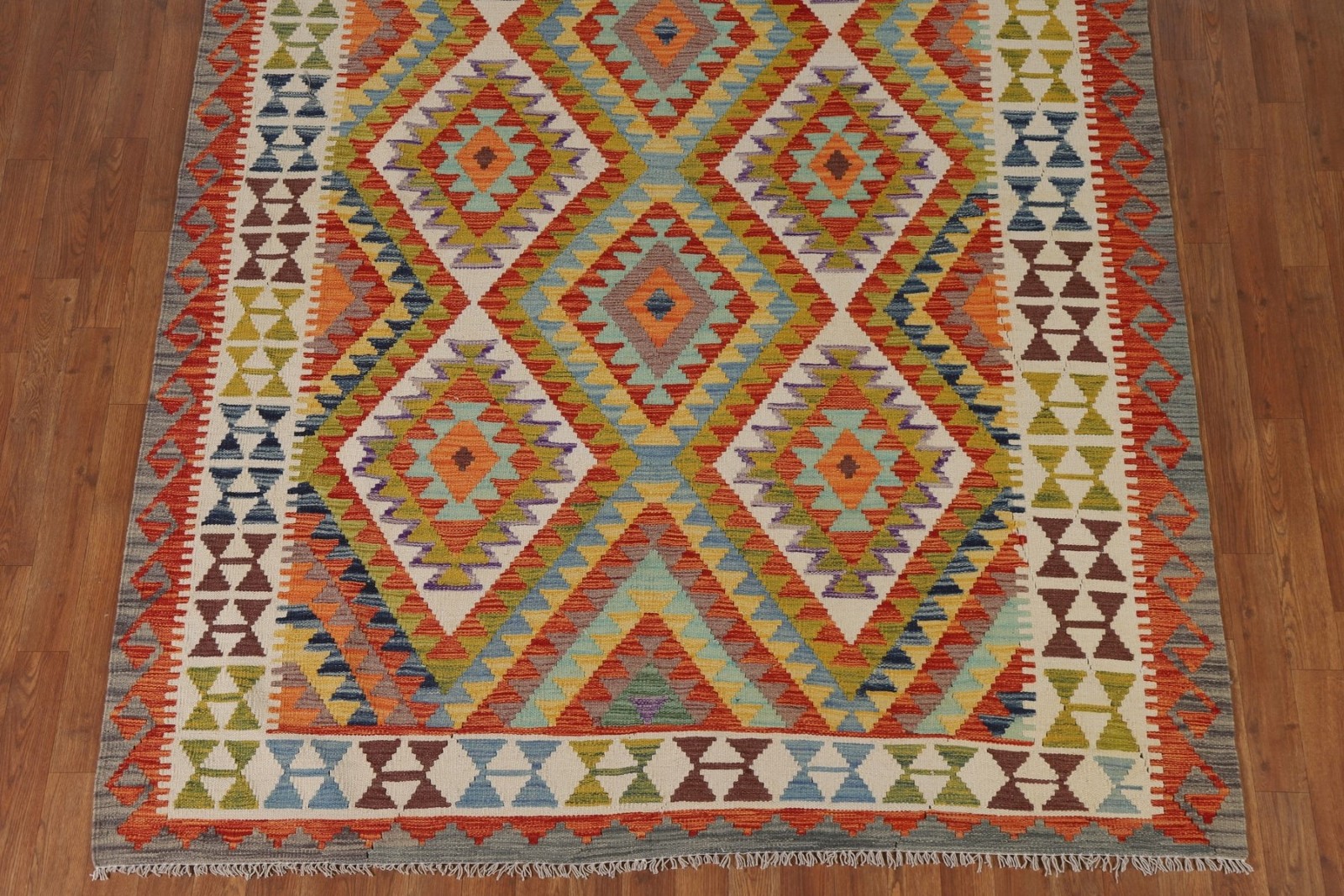 Multicolor Kilim Reversible Wool Rug Flat weave South-western Nomadic Carpet 6×8