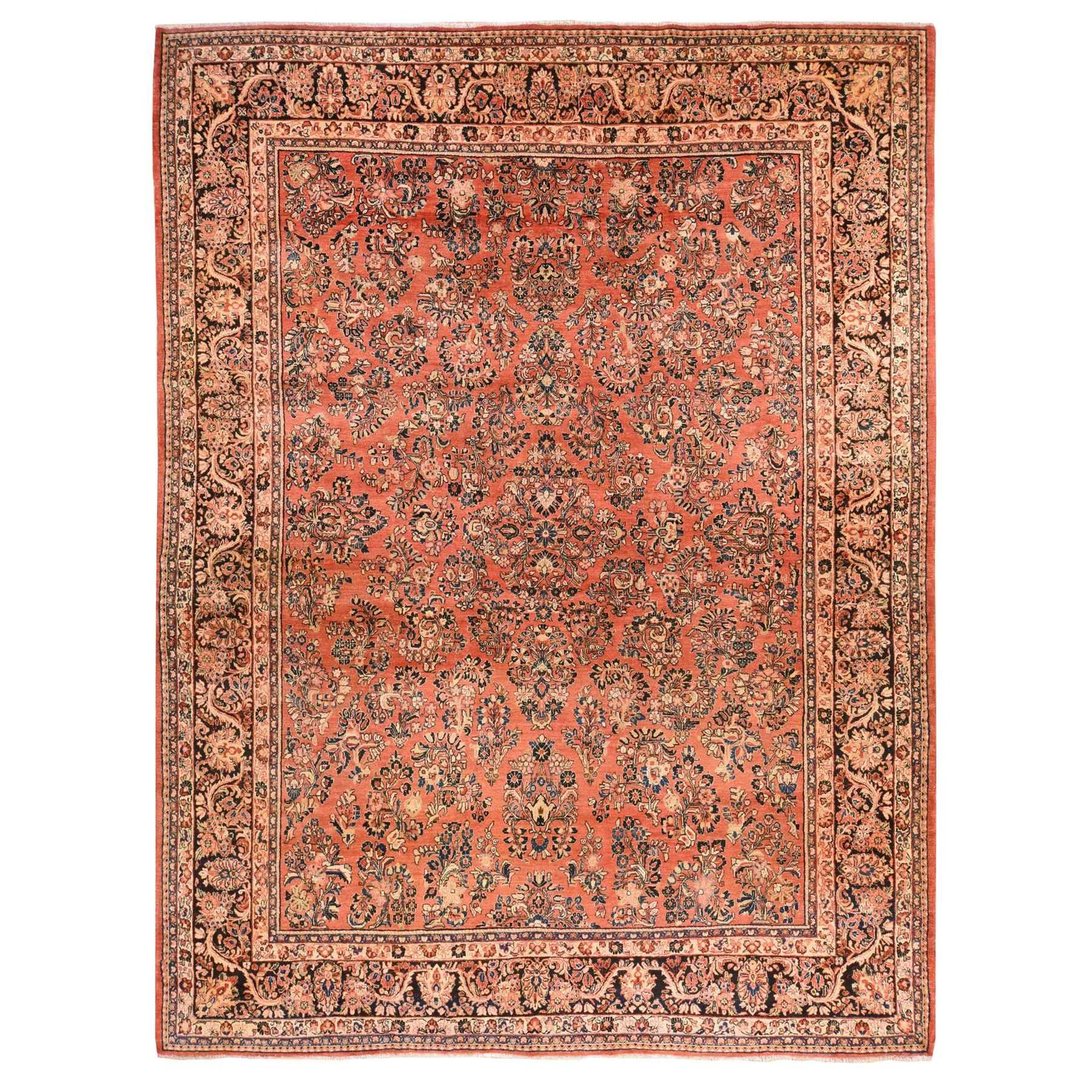 10’3″x13’5″ Pink Antique Zoroastrian Saroogh 100% Wool Hand Knotted Rug 78606