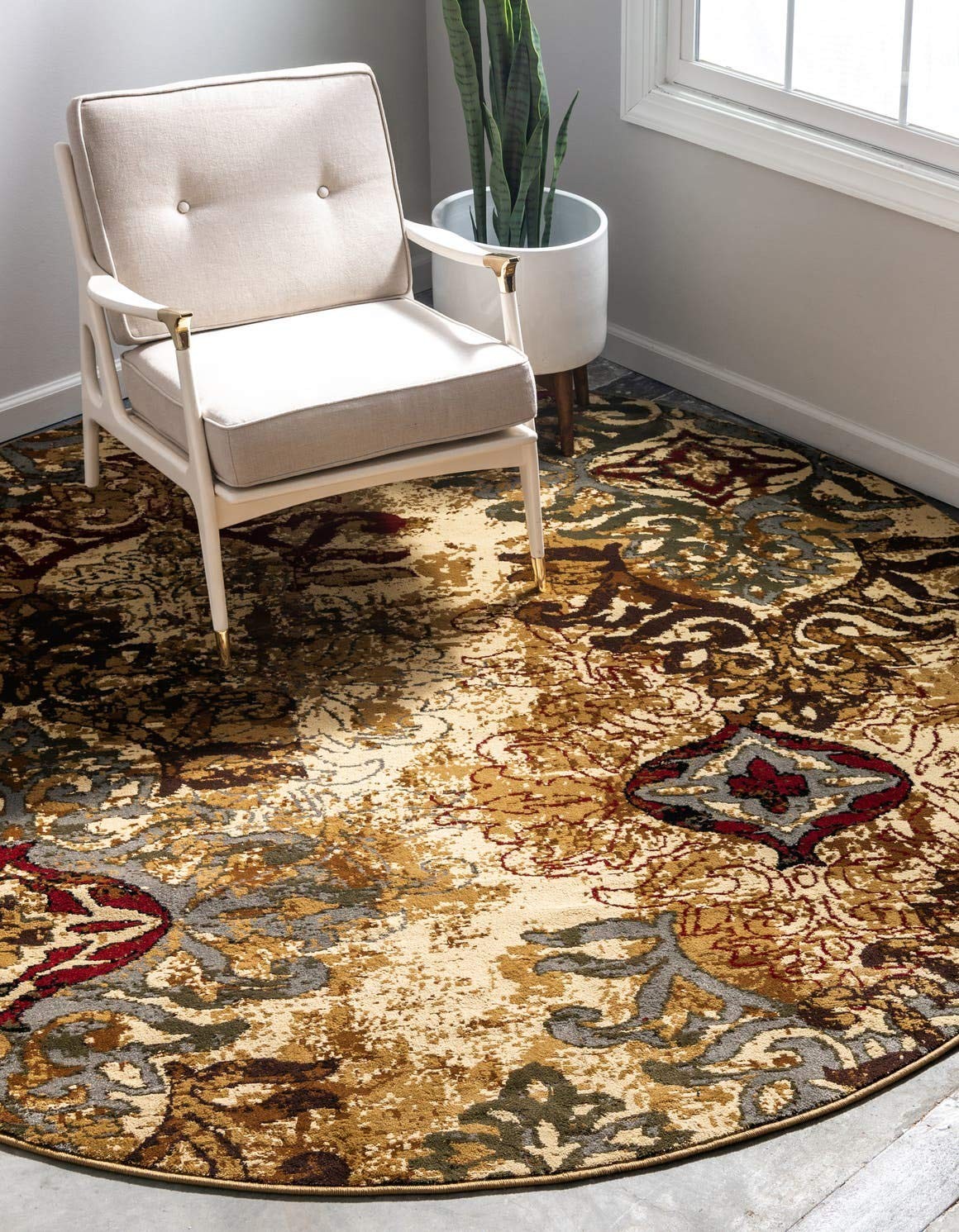 Barista Collection Area Rug – Congencis (4′ 1″ Round, Beige/ Blue)