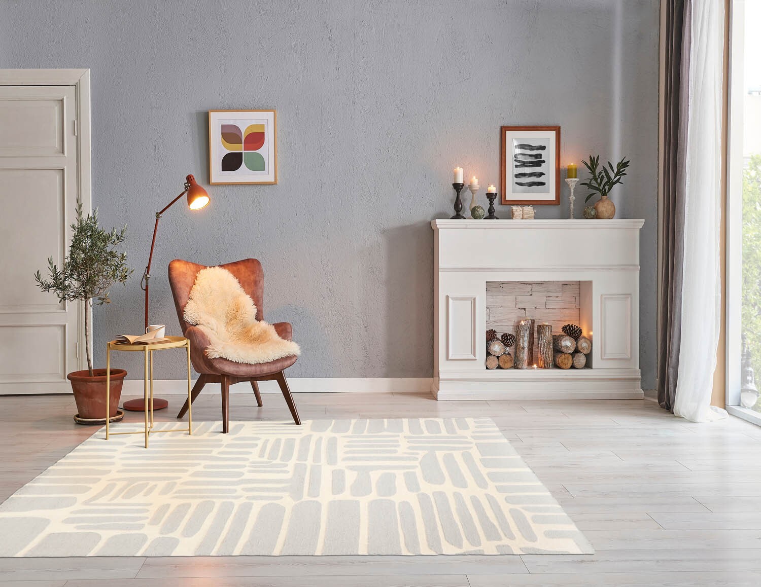 Designer Loop N Cut Pile Handmade Wool Modern Oriental Area Rug Gray 5′ x 8′