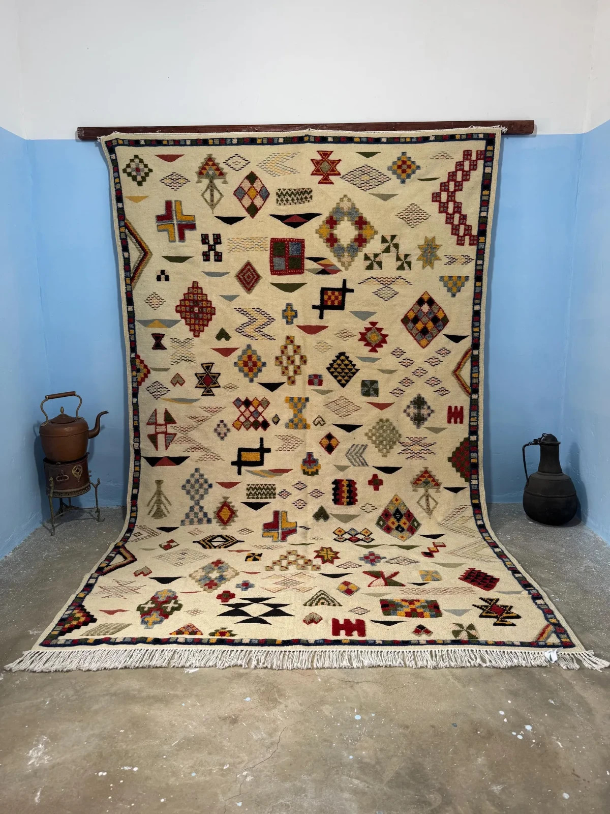 Handwoven Moroccan Berber Rug – Colorful Patchwork Tribal Wool Carpet