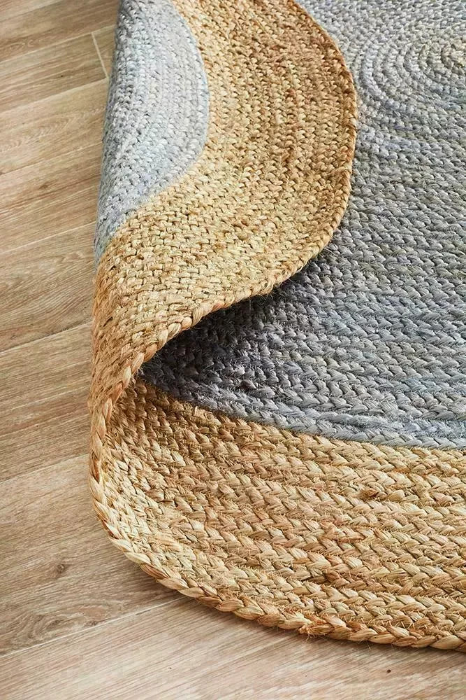 Natural Jute Braided Round Rug Carpet Handwoven Farmhouse Boho Area Floor Mat