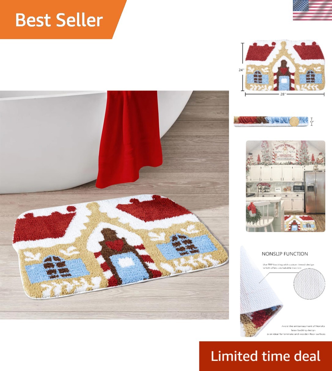 Whimsical Gingerbread House Christmas Rug – 2′ x 3′ Soft & Cozy Holiday Decor
