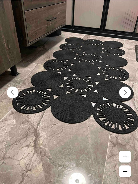 Black Straw Jute Knitting Circles Pattern Rug Special Design Carpet