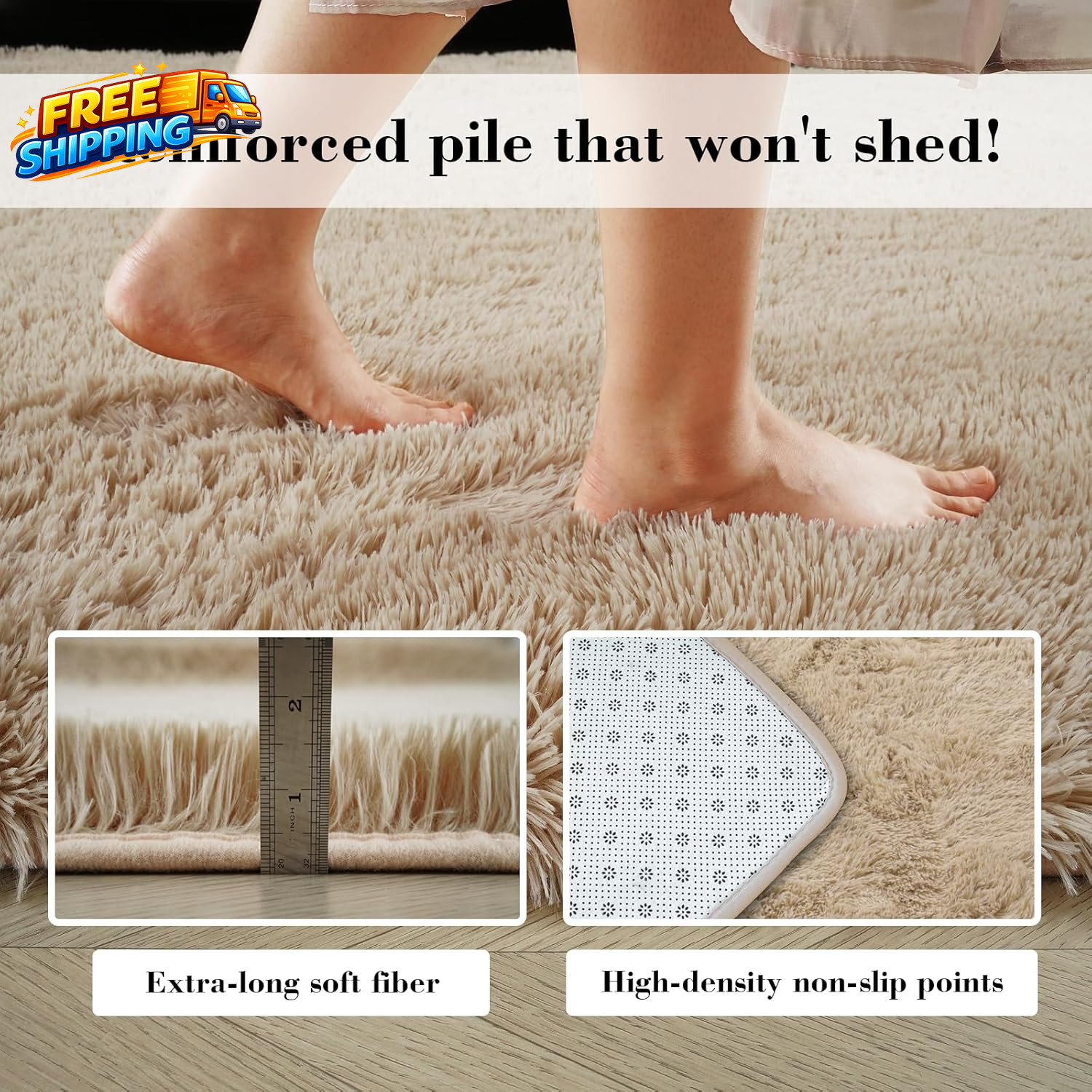 Fluffy Rug Shaggy Area Rug Beige 2X4 Area Rugs for Bedroom Small Bedside Rug
