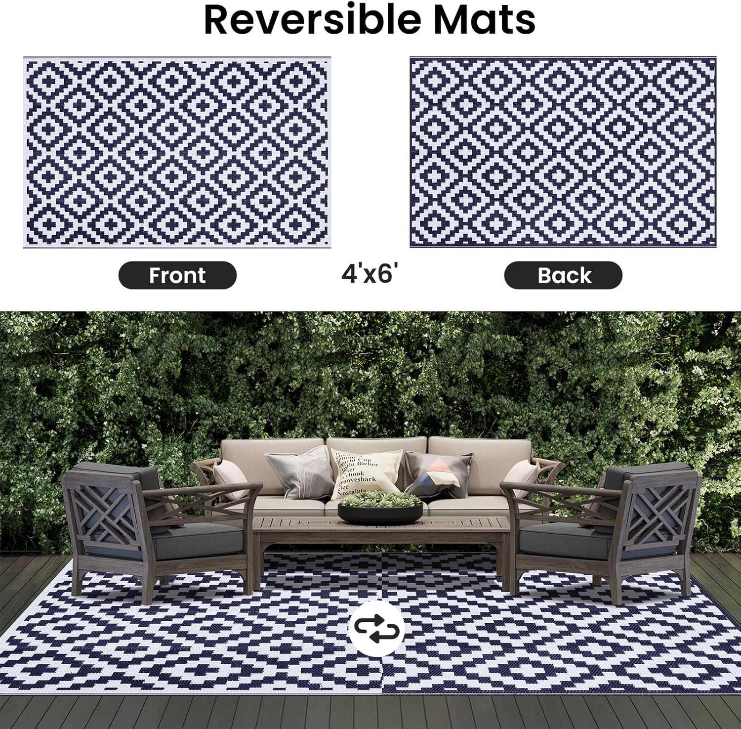 Waterproof Outdoor Rug 4X6 Ft, Reversible Plastic Straw Patio Camping Rugs, Outd