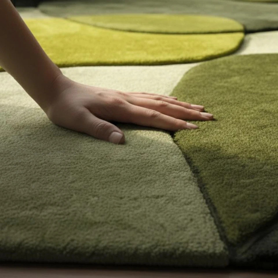 Moss Green Hand-Tufted Green Abstract Wool Rug Modern Organic Shape Carpet