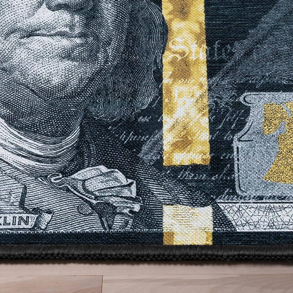 Money Dollar Front Novelty Printed Black Gold 3 ft. 11 in. x 9 ft. 10 in. Runner