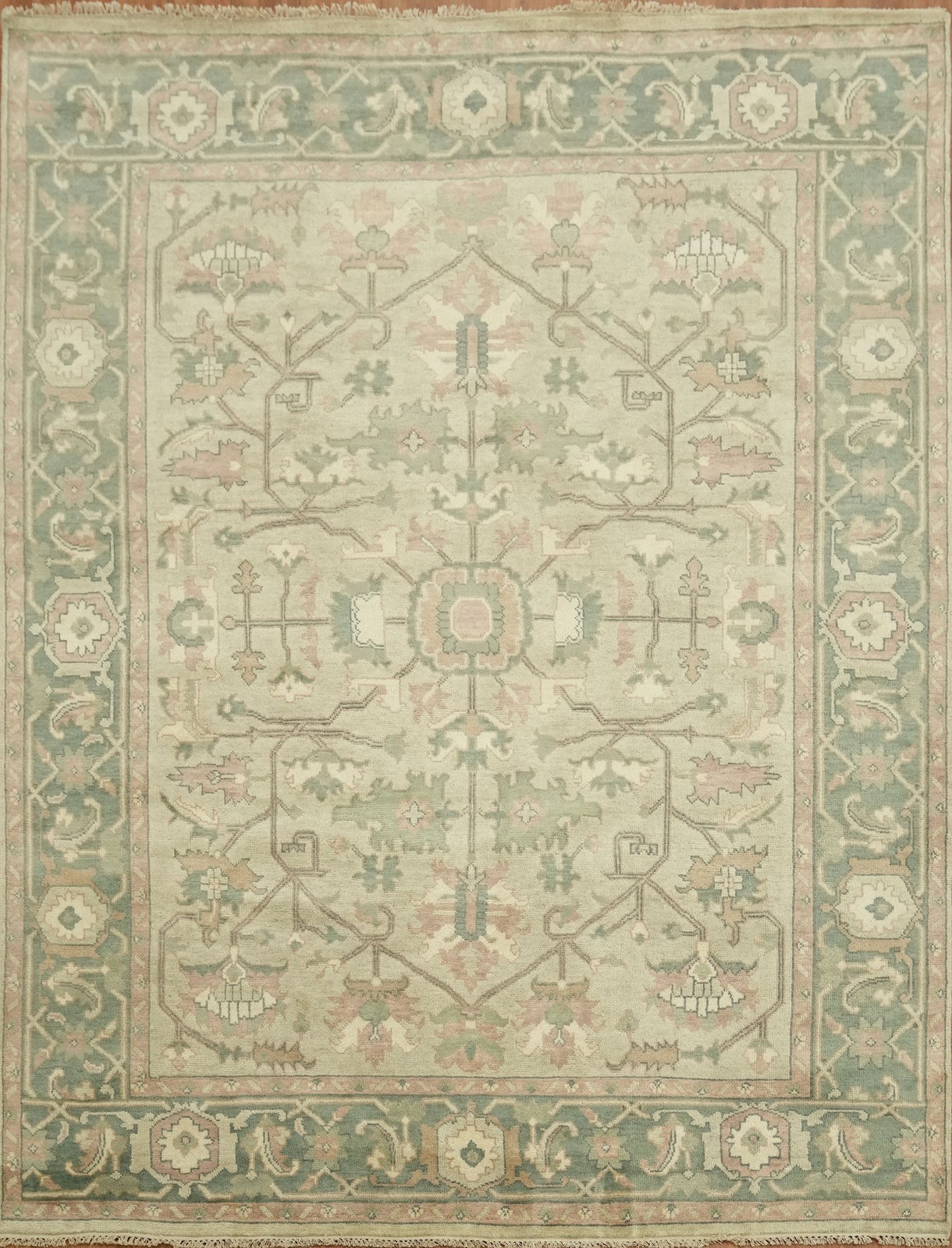 Luxurious 9×12 Antique Style All-Over Sage Green Oushak Living Room Area Rug
