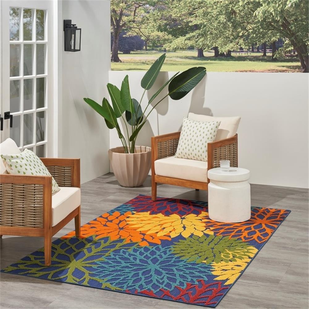 Pemberly Row Washable 42×66″ Outdoor Polypropylene Fabric Rug – Blue/Multi-Color