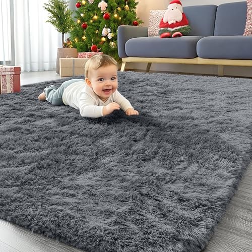 Area Rugs for Living Room Bedroom, Machine Washable Soft Fluffy 4×5.9 ft Grey