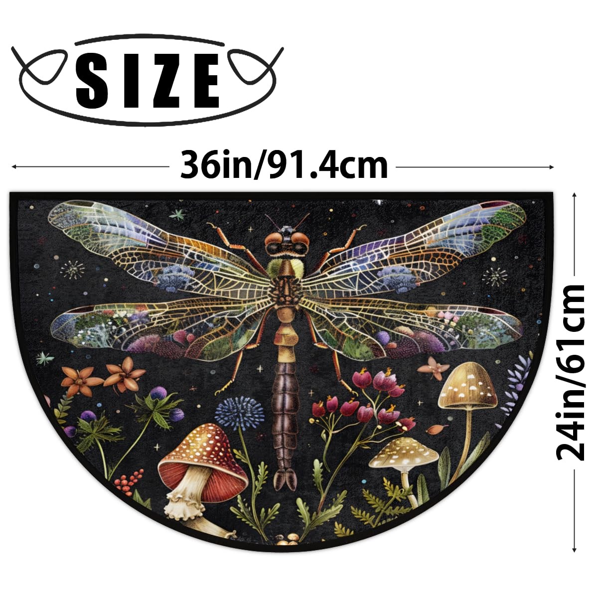 Dragonfly Flower Mushroom Half Round Door Mat, Non-Slip Entrance Welcome Mat …