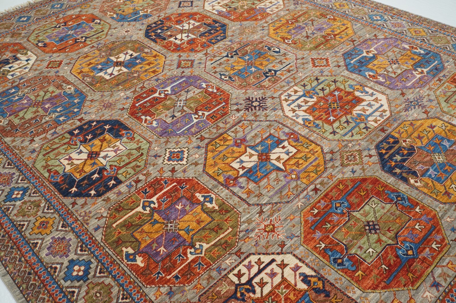 8 x 10 ft Taupe Gray Ersari Afghan Hand Knotted Veg dyes Wool Tribal Area Rug