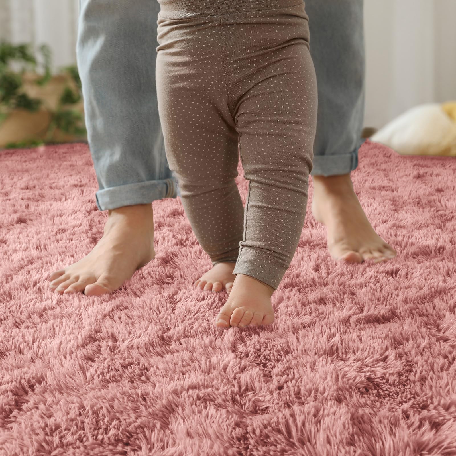 Fluffy Runner Rugs for Bedroom Living Room Soft Shag Rug 2×6 Feet, Dirt Pink …