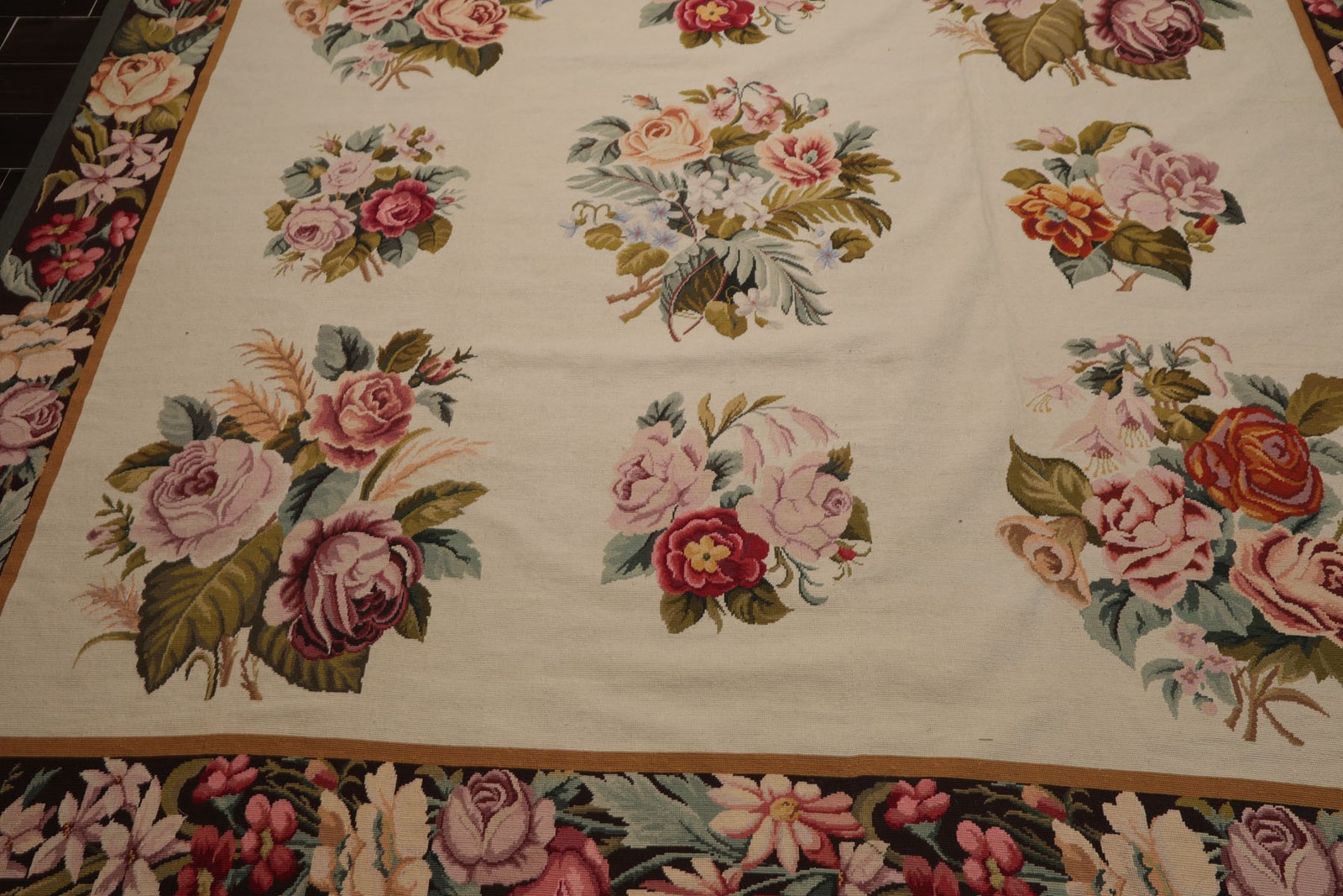 Asmara 9×12’6” Hand Woven Wool Ivory French Aubusson Needlepoint European Rug