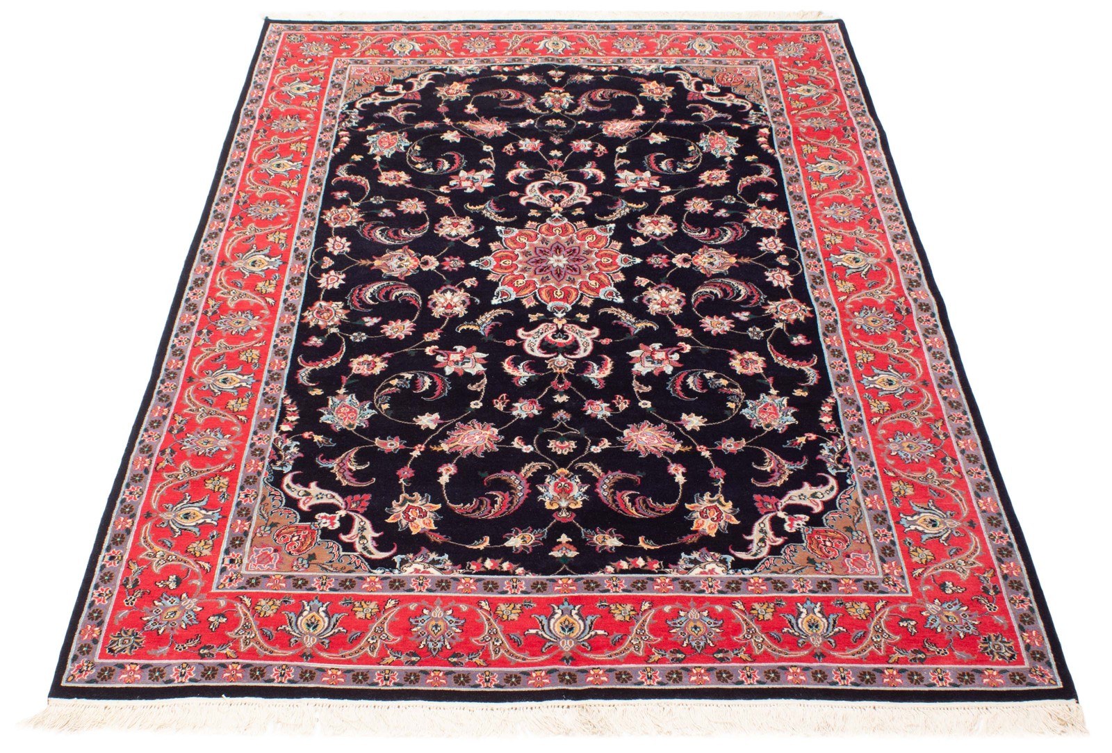 Traditional Dark Navy Hand-knotted Area Rug 6’2″ x 9’5″ Oriental Wool Carpet