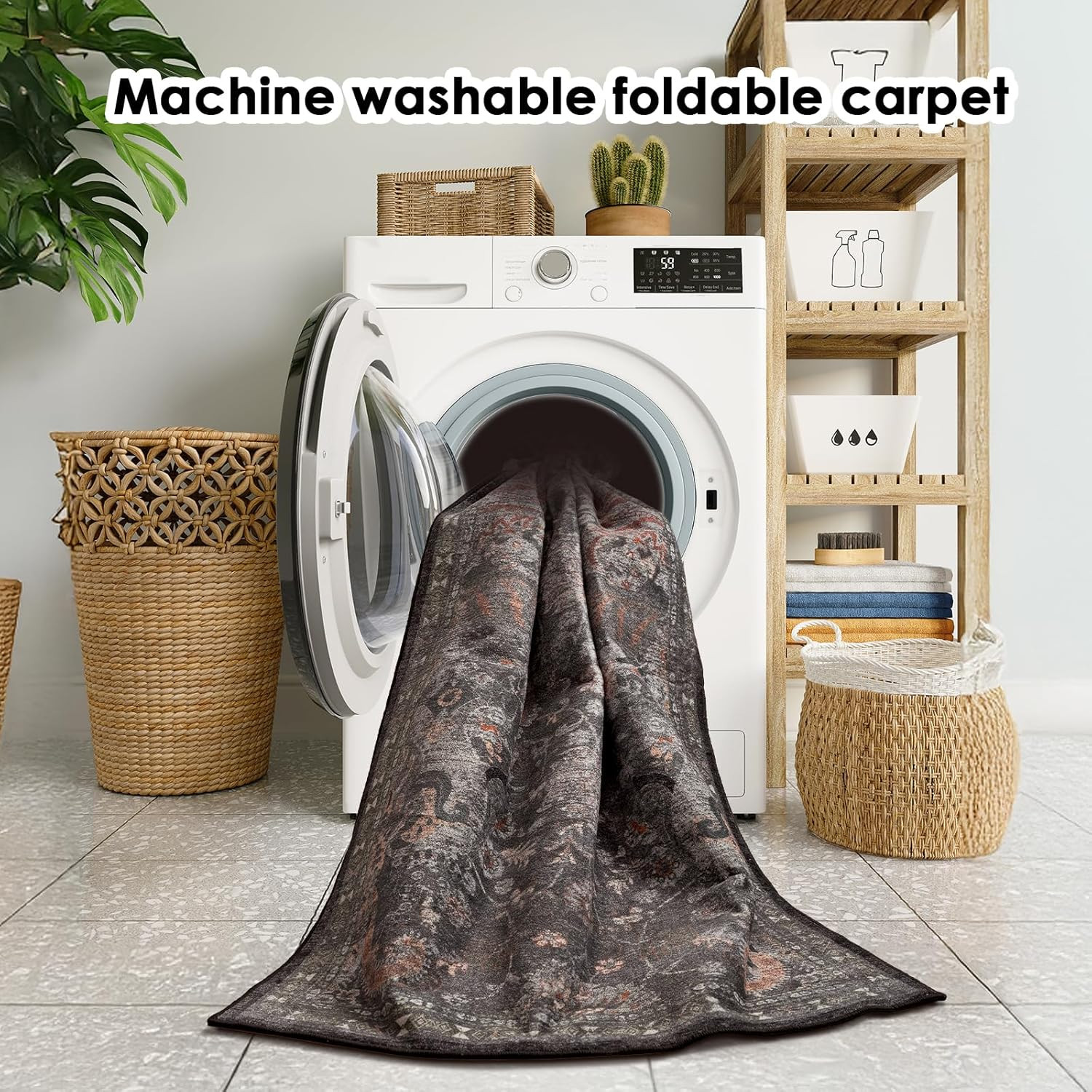 5×7 Rug Foldable Machine Washable Living Room Area Rug, Machine Washable Anti-Sl